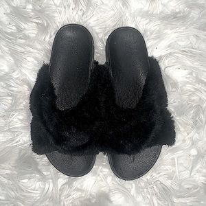 Black comfy, warm , cozy slides